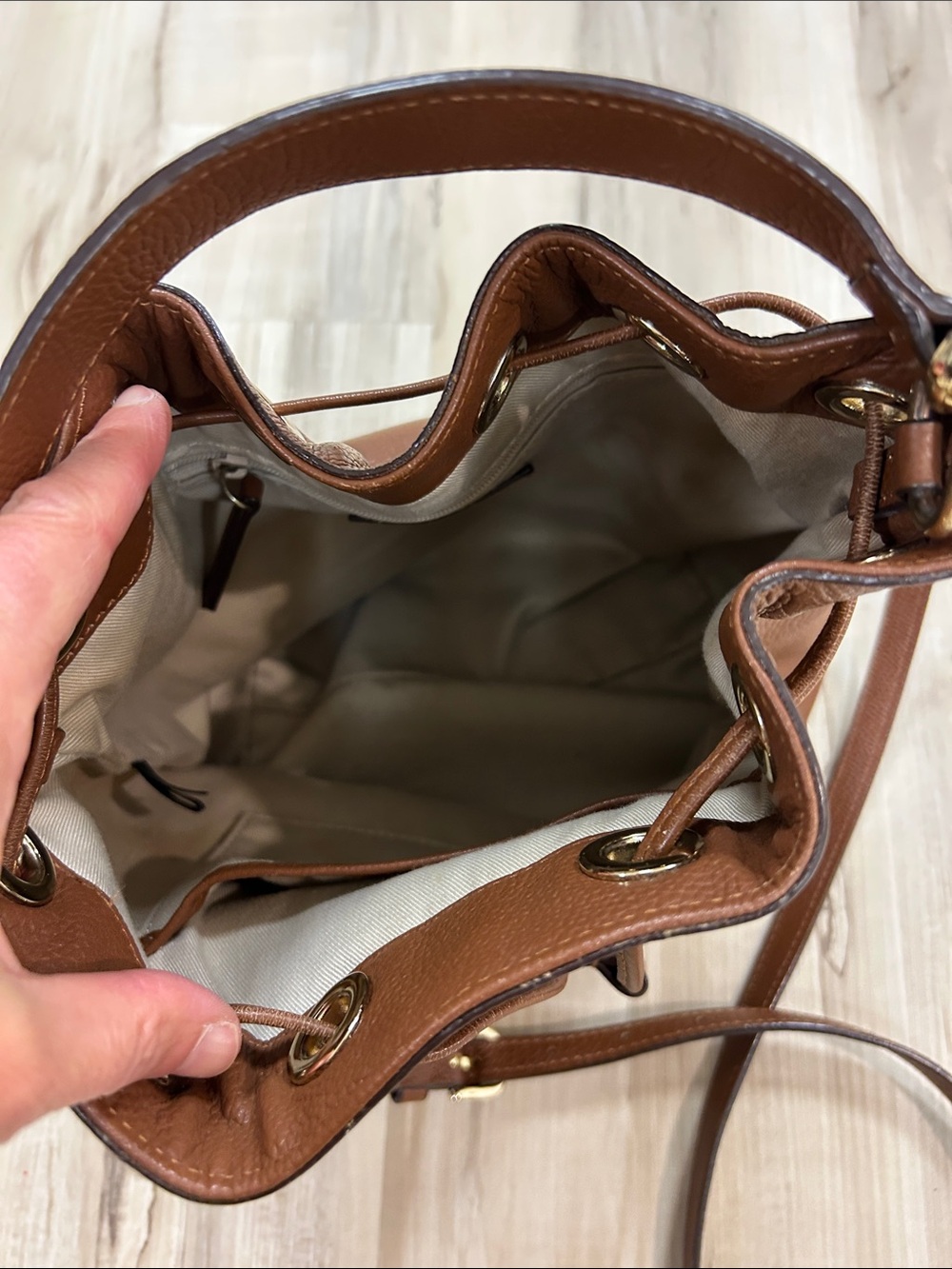 Brown Leather Drawstring Bucket Bag image 6